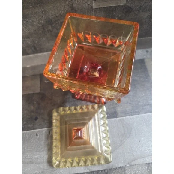 Vintage Indiana Glass Red Orange Sunset Jeanette Amberina Candy Dish - Picture 3 of 5